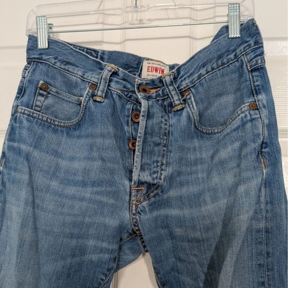 Edwin ED-55 Button Fly Tapered Jeans Mens Size 30x34 Blue Denim Relaxed Cotton - Picture 2 of 14